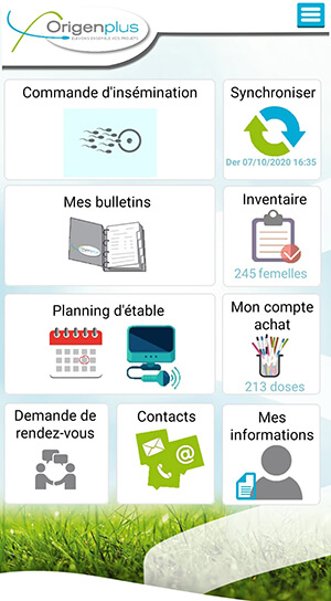 Capture d'écran de l'accueil de l'application Origenplus